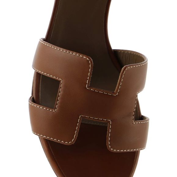 Hermes Women's Oasis Sandals Leather Brown - Picture 5 of 6